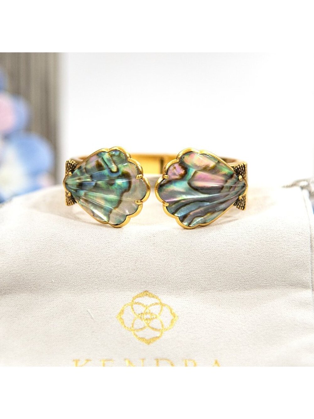 Kendra Scott Alexa Abalone Shell Statement Gold Cuff Bangle Bracelet NWT $175